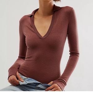 🔖 FREE PEOPLE Intimately Do It Right Bodysuit Collar Hickory Mauve FP011423CY